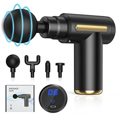 Image de SHAVINGFUN Pistolet de Massage Musculaire,mini gun,Avec 6 Niveaux Réglables 4 Têtes et l&#039;Écran LCD,Soulager Douleurs Raideurs