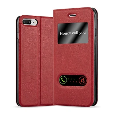 Image de cadorabo Coque pour Apple iPhone 8 Plus / 7 7S en Rouge Safran Housse Protection avec Stand Horizontal et Deux Fenêtres Portefeuille Etui Poche Folio Case Cover