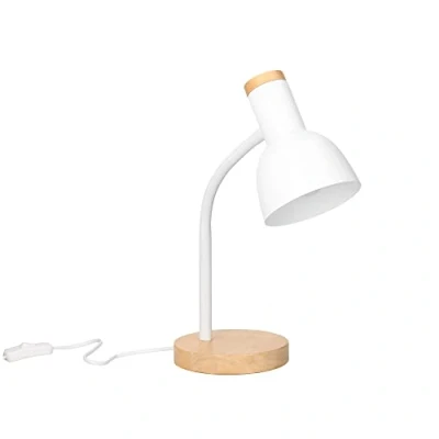 Image de Forlight Mila Lampe de Bureau Style Nordique. Table E27 en Acier Blanc et Bois Clair Naturel