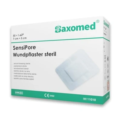 Image de Saxomed SensiPore pansement stérile 7x5 50 pièces Compresse non adhérente 4x3 cm sensible Soins des plaies aiguës et postopératoire