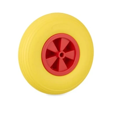 Image de Relaxdays Roue de brouette 3.50 6, Jante, Caoutchouc (PU), Plastique (PP), Robuste, Charge Max. : 100 kg, Jaune et Rouge