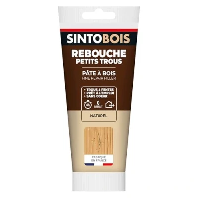 Image de SINTOBOIS Rebouche Petits Trous Pâte à Bois Sans Odeur Prêt l&#039;Emploi Solvant Sec en 4h Intérieur et Extérieur Ne se Rétracte pas Ton Naturel Technique Professionnelle 250 g