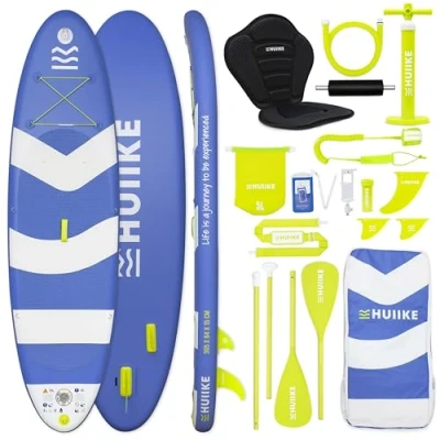 Image de Paddle Gonflable Adulte Bleue avec des Accessoires Lime de Qualité HUIIKE Stand Up Pagaie Double et Siège Kayak