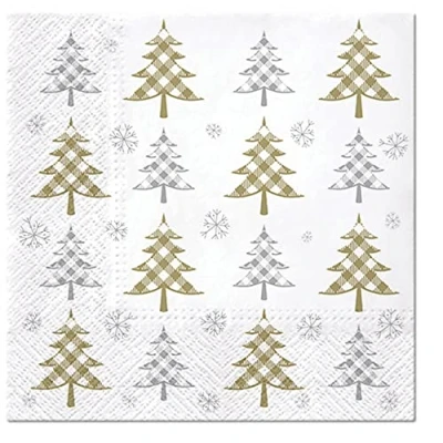 Image de PAW Serviette Papier 3 Plis (33 x 33 cm) I Lot de 20 Table avec un Motif Noël, étoiles et sapin Idéale pour Noël (Christmas Tree Check (red and green))