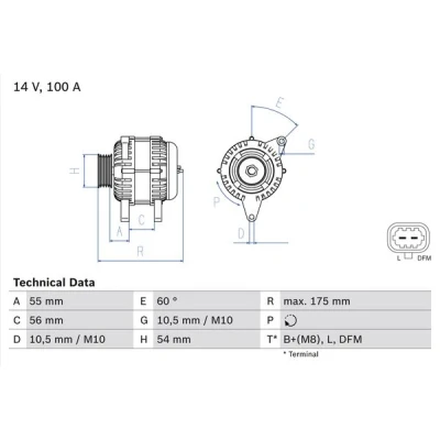 Image de BOSCH 0 986 049 020 Alternateur 14V 100A OPEL: Corsa D 3/5 portes, Astra H Meriva A, VAUXHALL: Mk5