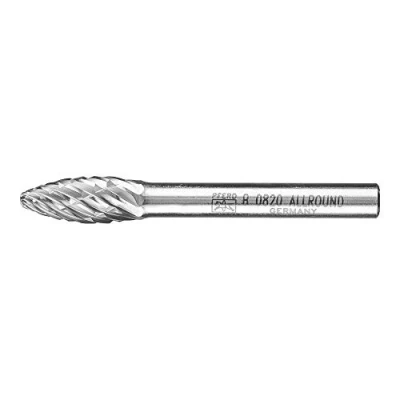 Image de PFERD HM 21001015 Fraise en forme de flamme B Dents rondes Diamètre 8 mm la tige 6 Longueur 60 Pour utilisation polyvalente sur les matériaux industriels plus importants