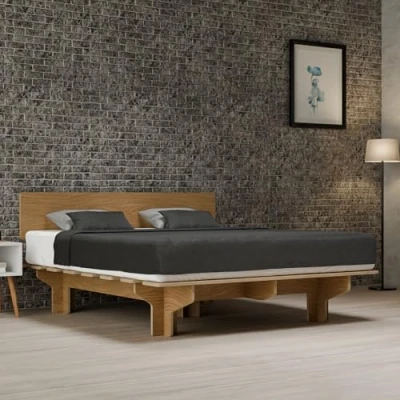 Image de Blumfeldt Structure de lit NordicAura King 180 cm x 200 robuste sans outils bois Cadre rangement Chêne