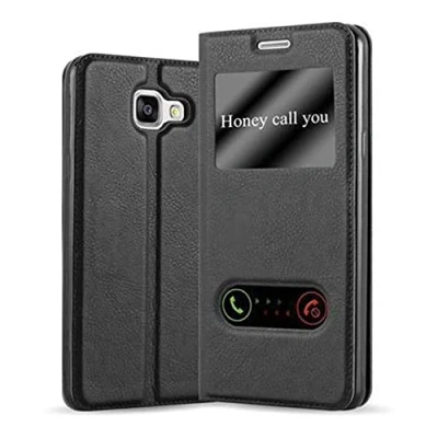 Image de cadorabo Coque pour Samsung Galaxy A3 2016 en Noir COMÈTE Housse Protection avec Stand Horizontal et Deux Fenêtres Portefeuille Etui Poche Folio Case Cover