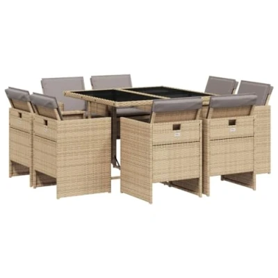 Image de vidaXL Ensemble à Manger de Jardin avec Coussins 9 pcs, Table et Chaises Dossier Rabattable, Meubles d&#039;Extérieur Patio 3211320