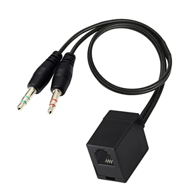 Image de QIANRENON Câble adaptateur RJ9 4P4C vers 3,5 mm femelle prise stéréo double mâle pour PC et téléphone