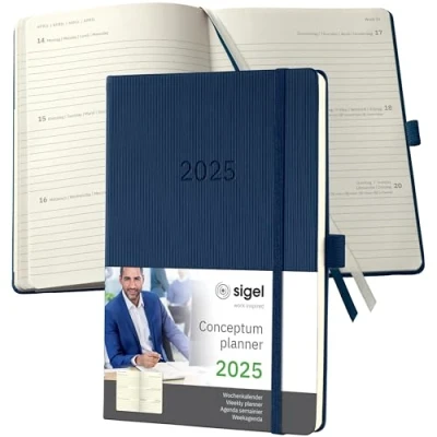 Image de SIGEL C2562 Agenda semainier 2025, A5, couverture rigide, bleu foncé Conceptum