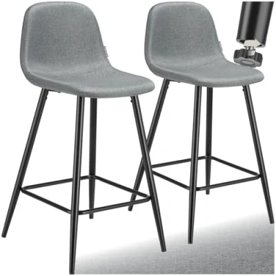 Image de Tabouret de bar TECTAKE Lot 2 tabourets WILLOW avec repose pieds 45 x 48 92 cm Gris/Noir