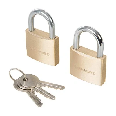 Image de Silverline Lot de 2 cadenas à clés identiques 40 mm en laiton avec anse acier chromé