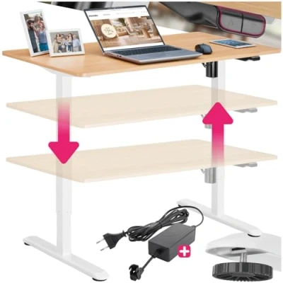 Image de TECTAKE Bureau réglable en hauteur électrique SKADI avec système anti collision Marron chêne/Blanc