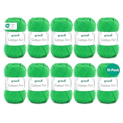 Image de Gründl Cotton Fun fil à tricoter/ crocheter (fil doux en 100% coton, certifié OEKO TEX, 50 g/115 m, taille d&#039;aiguille : 3 4, 1 pelote de g), vert grenouille