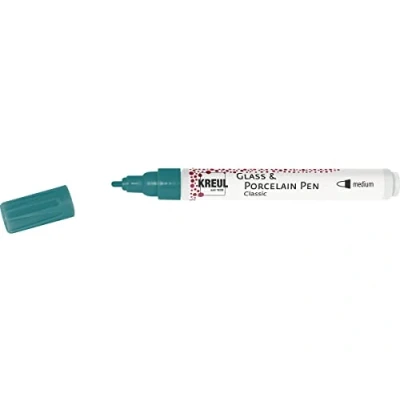 Image de KREUL 16467 Glass &amp; Porcelain Pen Classic Medium, Turquoise, Pointe avec épaisseur de Trait env. 2 4 mm, Crayon Peinture pour Porcelaine Opaque et résistant à la lumière