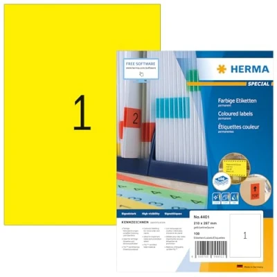 Image de Herma 4401 Étiquettes 210 x 297 A4 100 pièces Jaune