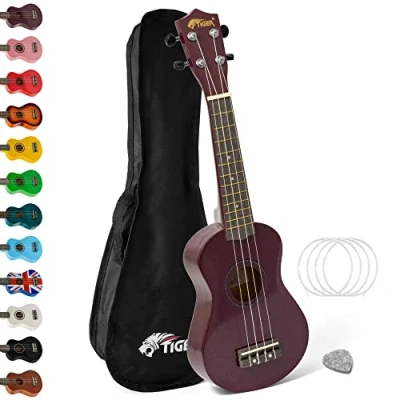Image de TIGER UKE7 PP Ukulélé Soprano pour Débutants avec Sac de Transport, Médiator en Feutre, Jeu Cordes Rechange Et Doté d&#039;Un Corde Aquila Violet