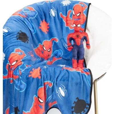 Image de Jay Franco Marvel Spiderman Couverture 130 x 150 cm avec Peluche Ensemble de 2 pièces Douce et Oreiller pour Enfant