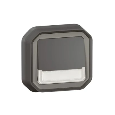 Image de LEGRAND, Plexo New 069854L Bouton poussoir lumineux pour pièces humides + porte étiquette, ouverture contact de fermeture (NO+NC), livré avec 12 V le câblage, compatibilité 230 V, anthracite