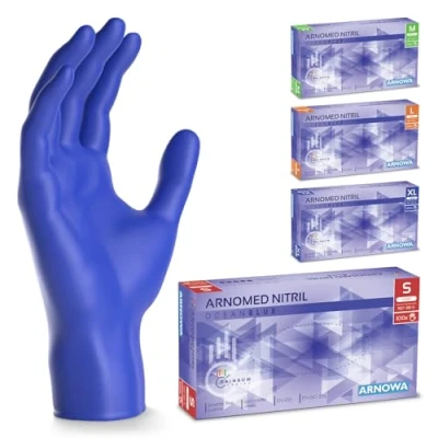Image de ARNOMED gants jetables bleu océan, nitrile taille S, gant jetable avec 100 pièces/boîte, en non poudrés &amp; sans latex, cuisine, a usage unique M, L XL