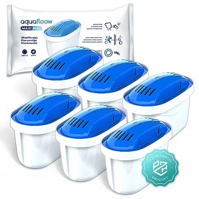 Image de Aquafloow Maximag 6x Cartouches De Filtre À Eau Au Magnésium Les Filtres Nettoient L&#039;eau Et L&#039;enrichissent En Convient Tous Brita, Par Ex. Maxtra &amp; Carafes Dafi