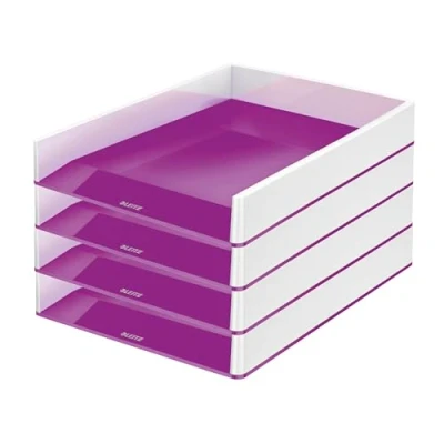 Image de Leitz Lot de 4 corbeilles à courrier A4 Design bicolore Blanc/violet WOW 53611062
