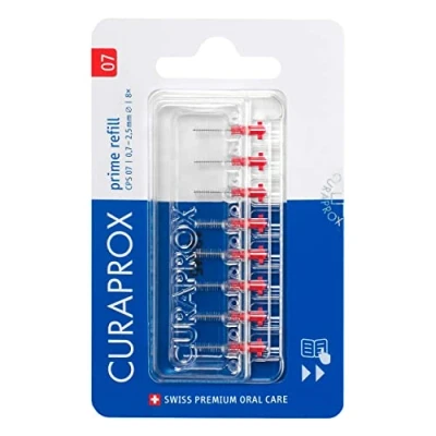 Image de Curaprox brosses interdentaires CPS 07 prime, Refill, 8 pièces, 0,7 mm de diamètre, 2,5 d&#039;efficacité, rouge, recharge, sans support