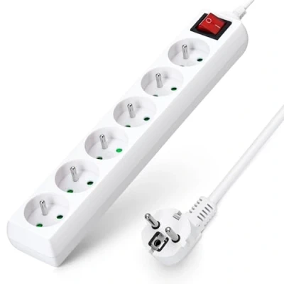 Image de Aigostar Multiprises 6 Prises avec Interrupteur, 2P+T, Extension D&#039;alimentation de 3 Mètre, Sécurité Enfant, Française, Blanc, 16A 250V