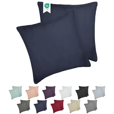 Image de BARBONS Housse d’Oreiller 80x80 Lot de 2 165 g/m² Certifié Oeko TEX, Coussin en Coton Jersey 100%, Taies Douces avec Fermeture Éclair (80x80 Marine)