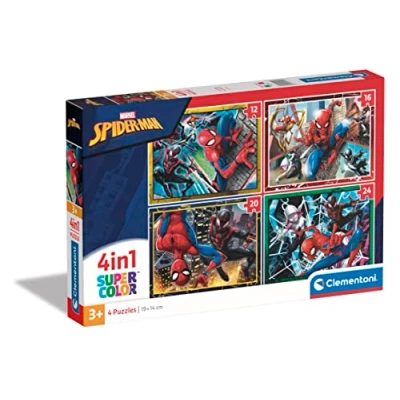 Image de Clementoni SpiderMan 4 Puzzles de 12, 16, 20 et 24 Pièces Jeu Patience Réflexion Format Paysage Image Net 19 x 14 Cm Pour Enfants À Partir 3 Ans