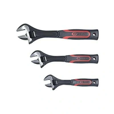 Image de KS TOOLS 577.0199 Jeu de 3 Clés à molette manche bi matière 8&quot; 10&quot; 12&quot; En Chrome Vanadium Tête brunie Noir/Rouge