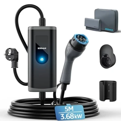 Image de bokman Chargeur Voiture Electrique 16A, 5 Mètre 3,68kW Type 2 EV Portable Cable Recharge ElectriqueCompatible avec Tesla Model Y, EX30, XC60, Q4, MG4. 208EV et PHEVs
