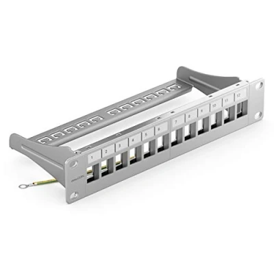 Image de deleyCON 12 Port Panneau de Brassage Modulaire pour les Modules Keystone 1U (1HE) 10 Pouces le Montage en Rack Compatible CAT5 CAT6 CAT7 CAT8 LAN Réseau Gris