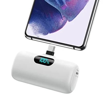 Image de Feob Batterie Externe USB C 5000mAh, 15W 3.0A Charge Rapide Chargeur Portable Mini Power Bank avec Écran LCD Compatible Samsung S23,S22/Note/Huawei/Moto/LG/Pixel/Nexus,USB Phones etc Blanc