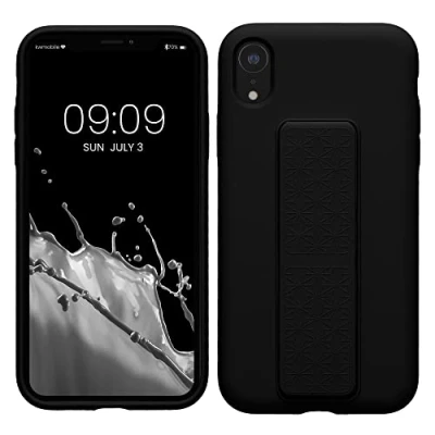 Image de kwmobile Coque Compatible avec Apple iPhone XR Housse Support Doigt en TPU Silicone Protection Fonction Noir