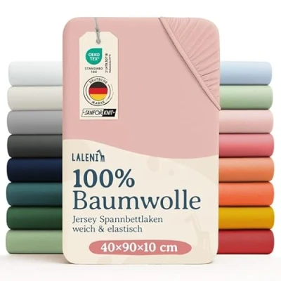 Image de Laleni Draps Housses 40x90 cm en Jersey Drap Housse Bebe certifié Oeko TEX Berceau 100% Coton lit Parapluie Matelas et Linge de Rose