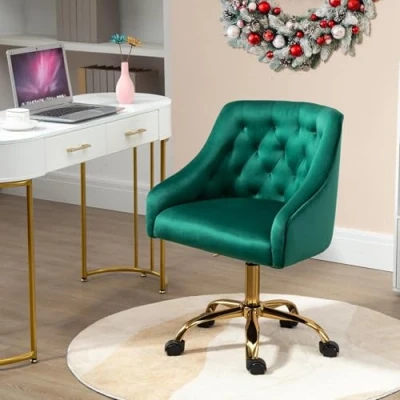Image de SEPNINE Chaise De Bureau en Velours Fauteuil Pivotant Chambre avec roulettes Hauteur Réglable Vert