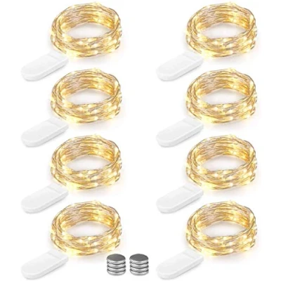 Image de [Packs de 8] BrizLabs 2m 20LED Guirlande Lumineuse à piles Fil en Cuivre Intérieur Étanche Argent Lumière pour Décoration Noël Fête Mariage Jardin Table Pelouse Soirée [8 supplémentaires]