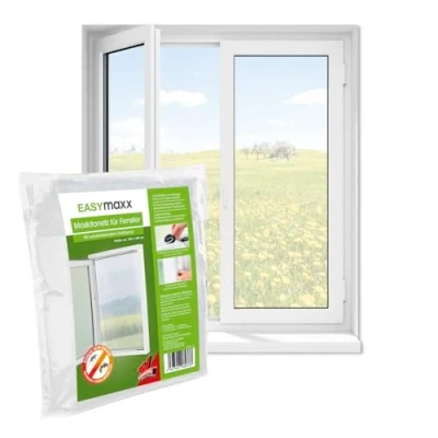 Image de EASYmaxx Moustiquaire de fenêtre avec Velcro Peut être découpée jusqu&#039;à 150 x 180 cm Montage facile la protection anti insectes sans percer ni visser Bande autocollante [Blanc]