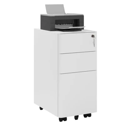 Image de WOLTU Caisson de Bureau Mobile, Meuble Rangement pour Dossiers Suspendus Format A4, sur roulettes, Armoire Documents avec 3 Tiroirs Verrouillables, en Métal, Blanc, 30x45x60 cm, ASK10ws