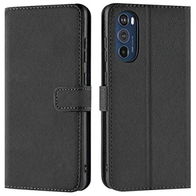 Image de Verco Coque pour Motorola Edge 30 Pro, Housse Portefeuille Pro Etui en Cuir Synthétique Fonction Stand Case, Noir