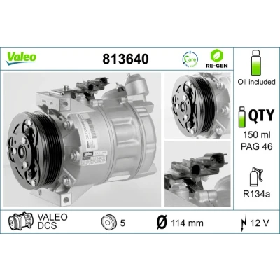 Image de VALEO 813640 compresseur De Climatisation DCS 12 PAG 46 R 134a avec huile ECHANGE STANDARD VOLVO: V70 3, XC60 I, XC70 II Break