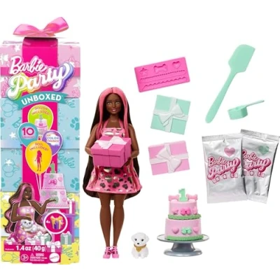 Image de Barbie Cadeau Surprise Coffret poupée et Accessoires Cœurs Étincelants de la Collection Fête d’Anniversaire avec 10 Surprises, Dont des éléments Qui changent Couleur, JFG71
