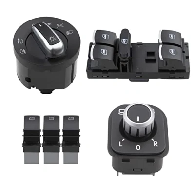 Image de ZEALfix Commutateur de miroir et fenêtre phare 6PCS 5ND959857 5ND941431B 5ND959565A 5ND959855 pour VWS Jetta Golf GTI MK5 MK6 T Passat
