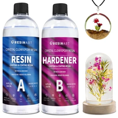 Image de EPRESINART Resine Epoxy Transparente et Durcisseur, 1064ml Non Toxique 1: 1 Kit Complet Débutant pour Bijoux Moule Table Créations Artistiques