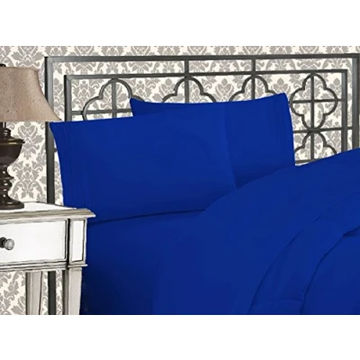 Image de Elegant Comfort Parure de lit Douce 4 pièces à Contexture 1500 Fils avec Broderie Trois Lignes, résistante aux Plis et la décoloration, pour Simple/lit Simple XL, Bleu Roi
