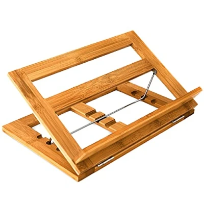 Image de Relaxdays Lutrin de cuisine en Bambou HxlxP : 22 x 33 22,5 cm Support porte livre recettes inclinable 3 positions bois notes partition, nature