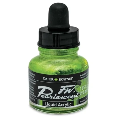 Image de Daler Rowney FW 29.5ml Bouteille d&#039;encre acrylique effet perle Macaw Vert