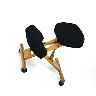 Image de Siège Ergonomique Chaise Assis sur Genoux en Bois Pliable et Réglable Tabouret de Bureau Roulettes Soulage le Dos Correction Posture Coussins Mousse Ergo Accent